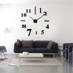 Black Stick On Wall Clock Modern Diy 3D Number Sticker Decor Home Office Kids Room Bow