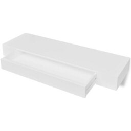 Vidaxl White Mdf Floating Wall Display Shelf 1 Drawer Book/dvd Storage - thumbnail 2