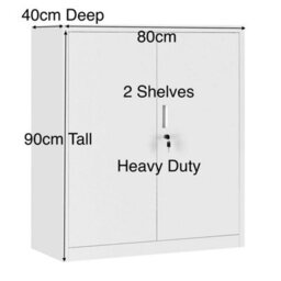 White Metal Storage Cabinet 80X40X90Cm 2 Door Lockable 2 Shelf - thumbnail 2