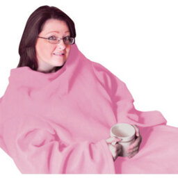 Loops Cozy Pink Polyester Fleece Blanket With Sleeves - Ideal For Comfort And Warmth
