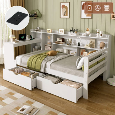 Matteo 3Ft Single Bed Frame With Integrated Desk, Charging Station & Storage Drawers - White - image 1