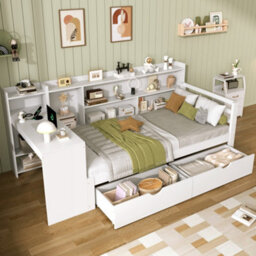 Matteo 3Ft Single Bed Frame With Integrated Desk, Charging Station & Storage Drawers - White - thumbnail 2