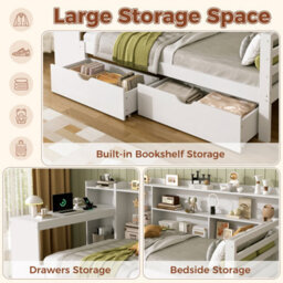 Matteo 3Ft Single Bed Frame With Integrated Desk, Charging Station & Storage Drawers - White - thumbnail 7