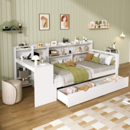 Matteo 3Ft Single Bed Frame With Integrated Desk, Charging Station & Storage Drawers - White - thumbnail 4