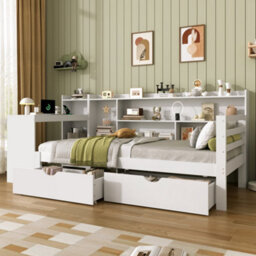 Matteo 3Ft Single Bed Frame With Integrated Desk, Charging Station & Storage Drawers - White - thumbnail 6