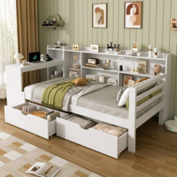 Matteo 3Ft Single Bed Frame With Integrated Desk, Charging Station & Storage Drawers - White - thumbnail 5