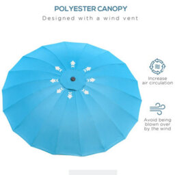Outsunny 2.5M Round Curved Adjustable Parasol Sun Umbrella Metal Pole Blue - thumbnail 6