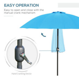 Outsunny 2.5M Round Curved Adjustable Parasol Sun Umbrella Metal Pole Blue - thumbnail 4
