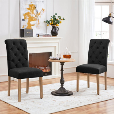 Yaheetech Set Of 2 Black Fabric Upholstered Dining Chairs With High Back - image 1
