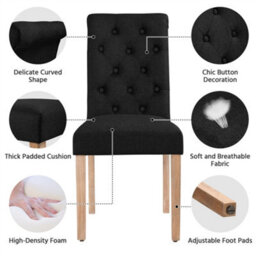 Yaheetech Set Of 2 Black Fabric Upholstered Dining Chairs With High Back - thumbnail 4