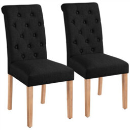 Yaheetech Set Of 2 Black Fabric Upholstered Dining Chairs With High Back - thumbnail 2