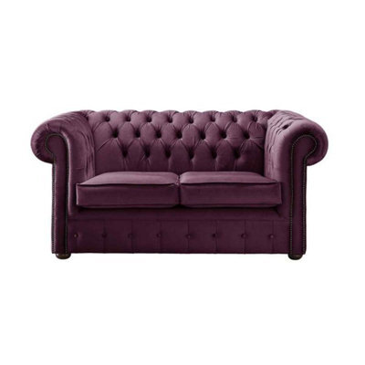 Chesterfield 2 Seater Sofa Malta Boysenberry Purple Velvet Fabric In Classic Style - image 1