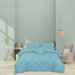 TheWhiteWater Limited Pintuck Duvet Cover Set + Matching Pillowcases With Bedsheet - 3In1 Hotel Style Bedding Set - Ocean Blue - thumbnail 3