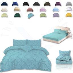 TheWhiteWater Limited Pintuck Duvet Cover Set + Matching Pillowcases With Bedsheet - 3In1 Hotel Style Bedding Set - Ocean Blue - thumbnail 1