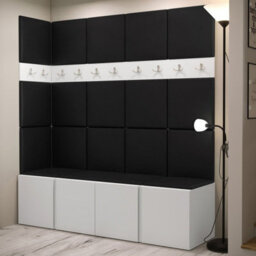 Anteroom Set Orion Ii White Shoe Cabinet Hangers Eco Leather Black Panels - thumbnail 2