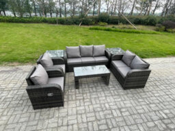 Fimous Outdoor Rattan Garden Furniture Set Rattan Lounge Sofa Set With Rectangular Coffee Table 2 Side Tables - thumbnail 1