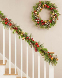 WeRChristmas Pre-Lit Decorated Mixed Tip Garland, Red And Gold, 9 Ft - thumbnail 3