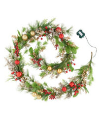 WeRChristmas Pre-Lit Decorated Mixed Tip Garland, Red And Gold, 9 Ft - thumbnail 1