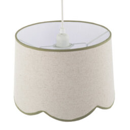 Happy Homewares Natural Oatmeal Textured Linen Scallop Lamp Shade With Olive Trims - thumbnail 5
