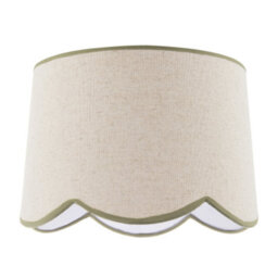 Happy Homewares Natural Oatmeal Textured Linen Scallop Lamp Shade With Olive Trims - thumbnail 1