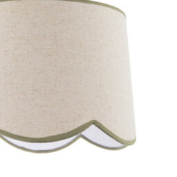 Happy Homewares Natural Oatmeal Textured Linen Scallop Lamp Shade With Olive Trims - thumbnail 4