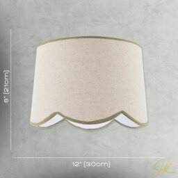 Happy Homewares Natural Oatmeal Textured Linen Scallop Lamp Shade With Olive Trims - thumbnail 7