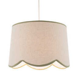Happy Homewares Natural Oatmeal Textured Linen Scallop Lamp Shade With Olive Trims - thumbnail 2