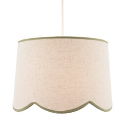 Happy Homewares Natural Oatmeal Textured Linen Scallop Lamp Shade With Olive Trims - thumbnail 3