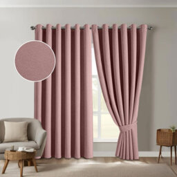 Aspire Homeware Blush Pink Linen 100% Blackout Curtain-Thermal Insulated Eyelet Room Darkening Curtain Pair (W)168Cmx(D)183Cm