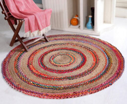 Second Nature Online Fiesta Round Rug Jute Hand Woven With Recycled Fabric / 150 Cm Diameter - thumbnail 1