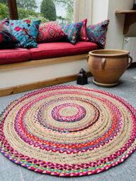 Second Nature Online Fiesta Round Rug Jute Hand Woven With Recycled Fabric / 150 Cm Diameter - thumbnail 5