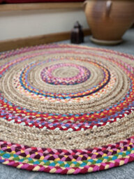 Second Nature Online Fiesta Round Rug Jute Hand Woven With Recycled Fabric / 150 Cm Diameter - thumbnail 4