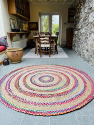 Second Nature Online Fiesta Round Rug Jute Hand Woven With Recycled Fabric / 150 Cm Diameter - thumbnail 7