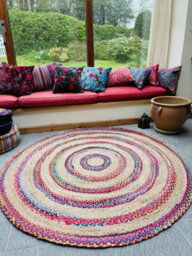 Second Nature Online Fiesta Round Rug Jute Hand Woven With Recycled Fabric / 150 Cm Diameter - thumbnail 6