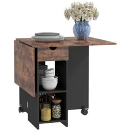 Homcom Foldable Dining Table, Drop Leaf Table With Storage, Rustic Brown - thumbnail 2