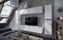 Arte Modern And Stylish White Gloss Floating Entertainment Unit - Tv Stand With Modular Design  - (H)1720mm (W)1880mm (D)380mm