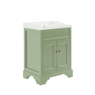 Homestylestore Pastel Green 630mm Bathroom Vanity Unit And Round Aged Gold Handles - image 1