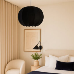 CGC Lighting Cgc Lila Black Rounded Ribbed Stretch Cotton Fabric Lampshade - thumbnail 2