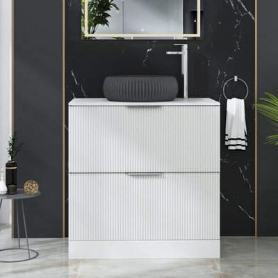 Royal Bathrooms Evora 800mm Matt White Fluted Floor Standing Countertop Vanity Unit 2 Drawer With Milan Black Basin - image 1