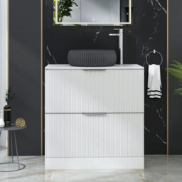 Royal Bathrooms Evora 800mm Matt White Fluted Floor Standing Countertop Vanity Unit 2 Drawer With Milan Black Basin - thumbnail 1