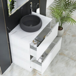 Royal Bathrooms Evora 800mm Matt White Fluted Floor Standing Countertop Vanity Unit 2 Drawer With Milan Black Basin - thumbnail 3
