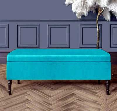 Paris Plain 137Cm Ottoman Storage Bench - Plush Velvet Shoe Bench - Teal Upholstery Footstool With Storage - image 1