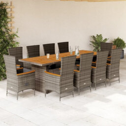 Berkfield 11 Piece Garden Dining Set With Cushions Grey Poly Rattan - thumbnail 1
