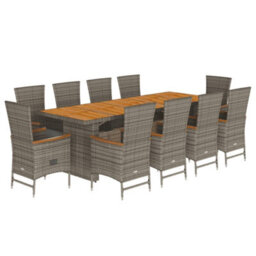 Berkfield 11 Piece Garden Dining Set With Cushions Grey Poly Rattan - thumbnail 2