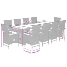 Berkfield 11 Piece Garden Dining Set With Cushions Grey Poly Rattan - thumbnail 7