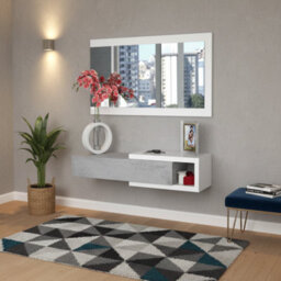 Amos Mann Furniture Kasper Concrete Grey Effect And White Wall Mounted Floating Shelf Hallway Storage Unit 0L6743A - thumbnail 1