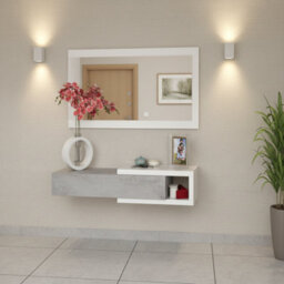 Amos Mann Furniture Kasper Concrete Grey Effect And White Wall Mounted Floating Shelf Hallway Storage Unit 0L6743A - thumbnail 5