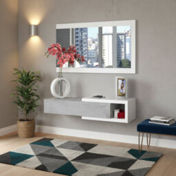 Amos Mann Furniture Kasper Concrete Grey Effect And White Wall Mounted Floating Shelf Hallway Storage Unit 0L6743A - thumbnail 2