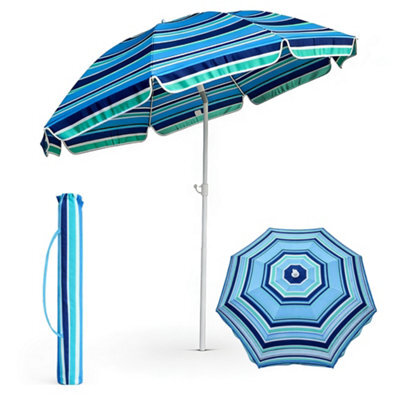 Voyager Beach Umbrella With Bag 2M Garden Parasol Waterproof Polyester Canopy, Tilt Joint, Easy Assembly, Multiblue - image 1