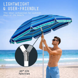 Voyager Beach Umbrella With Bag 2M Garden Parasol Waterproof Polyester Canopy, Tilt Joint, Easy Assembly, Multiblue - thumbnail 7